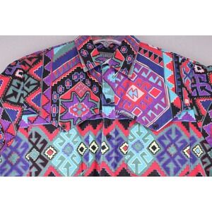 Rough Rider Mens Vintage S Long Sleeve Button Shirt Western Aztec Geometric